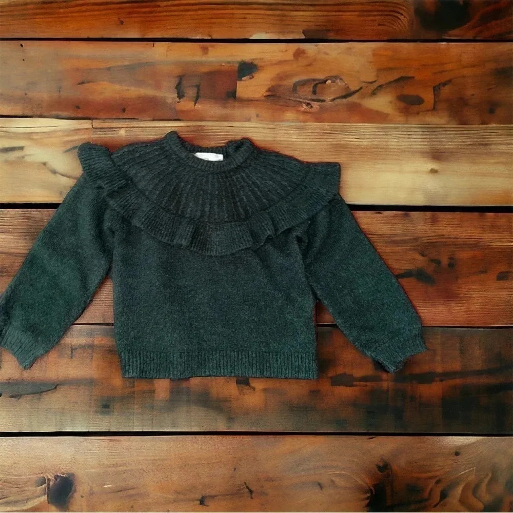 Chelsea & Violet Christmas Green Dressy Chenille Sweater Ruffle Vintage Collar